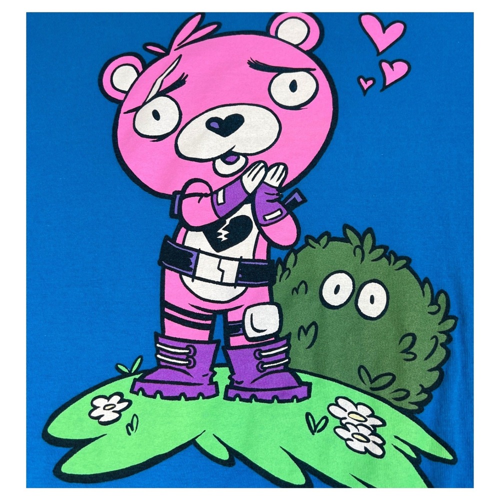 Fortnite Cuddle Team Leader Pink Bear Blue Graphic T-Shirt Mens 4XL Gaming Tee
